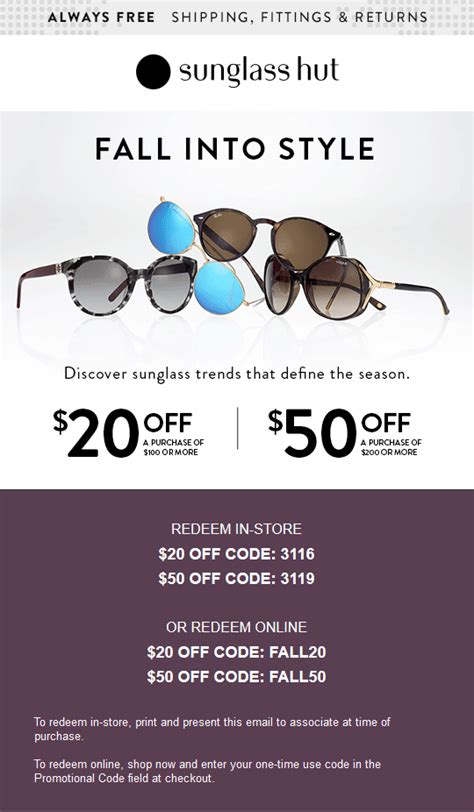 sunglass hut discount for eyewear.